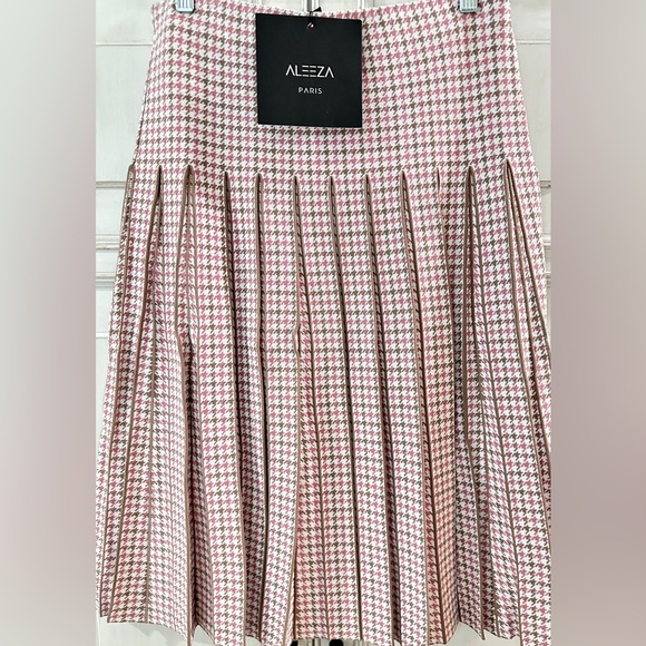 NWT SZ M Aleeza Paris Plaid Pink Houndstooth Skirt - Picture 1 of 6